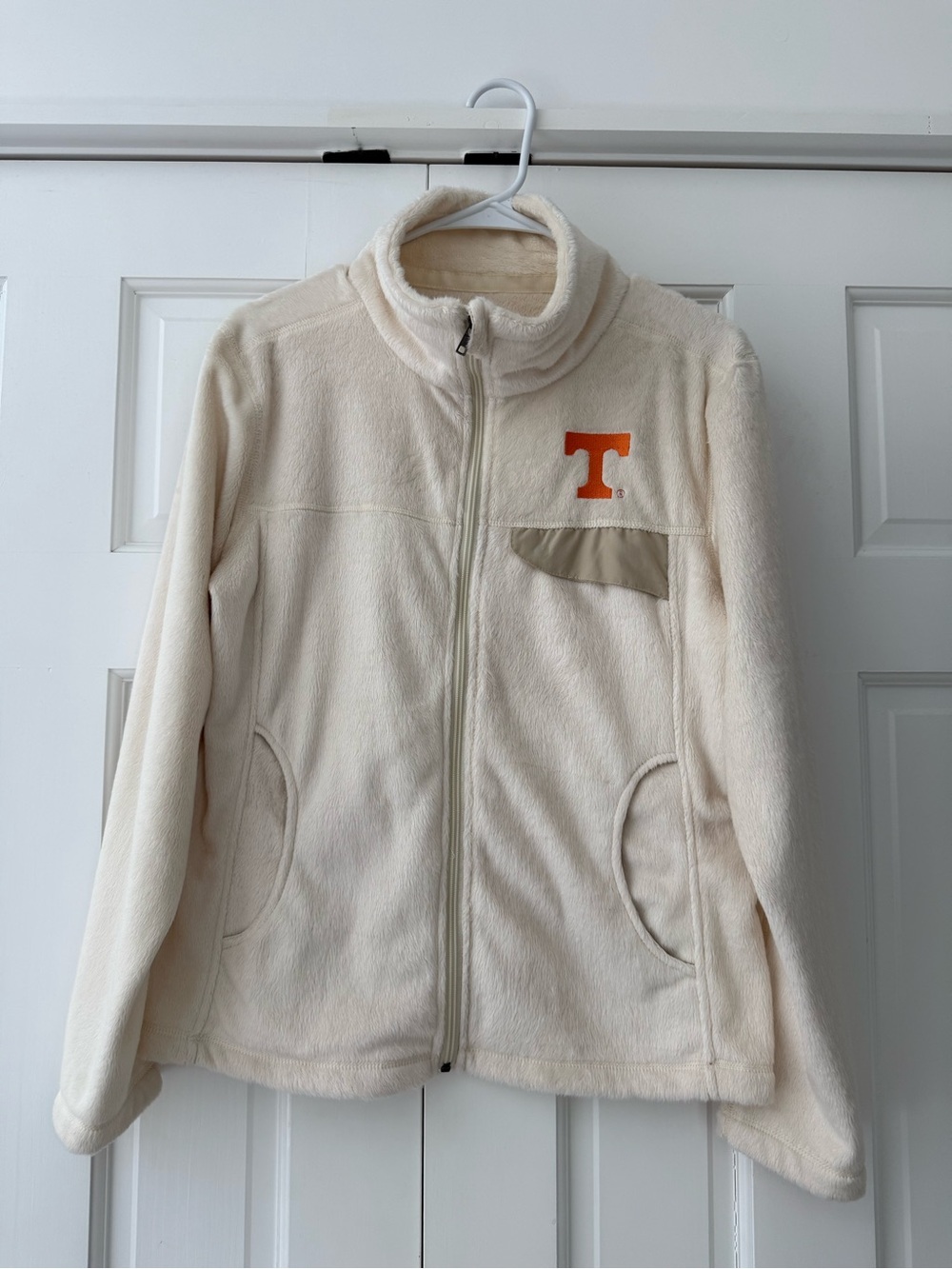 Pressbox Cream Fleece Jacket with Orange 'T' Accent
